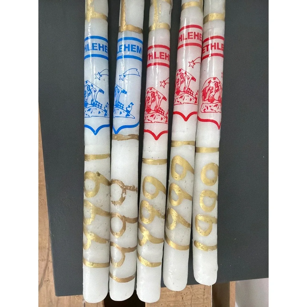 Vintage‎ Bethlehem Nativity Taper Candles Set of 5 Religious Souvenir 1999 Gold
